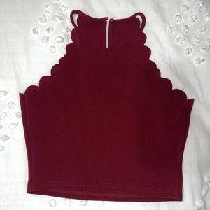 Maroon scalloped cropped tank top